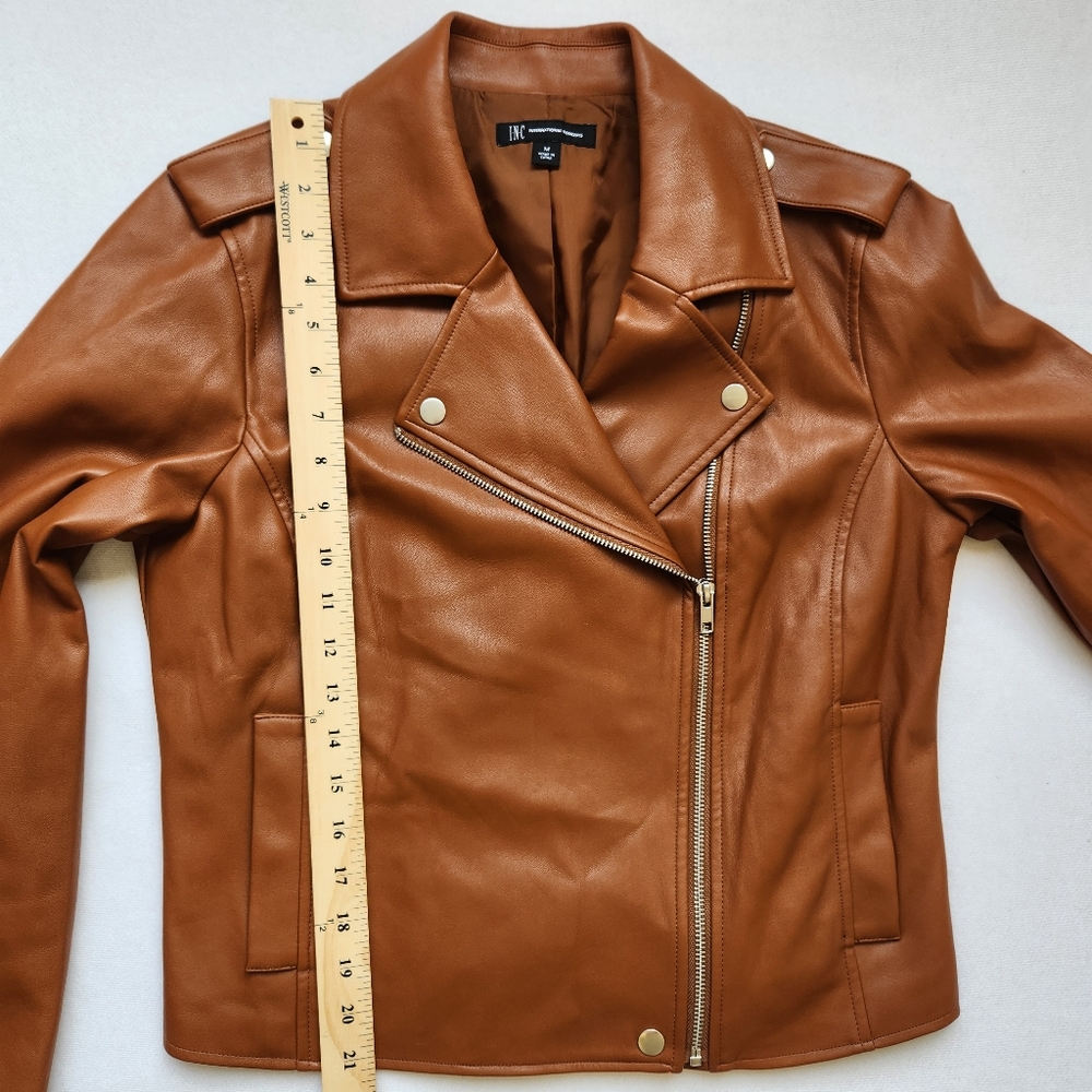 Soft Comfy Faux Leather Moto Jacket Fall Lightweight Zippers Snaps Cute Medium - Picture 16 of 17